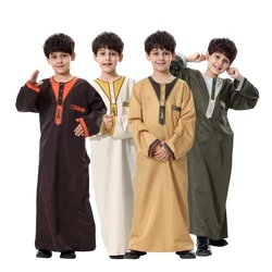 Moslim Jongens Jubba Thobe Midden-Oosten Arabisch Geborduurde Etnische Stijl Kinderen Abaya Lange Jurk Islamitische Tiener Gewaad Djellaba Caftan