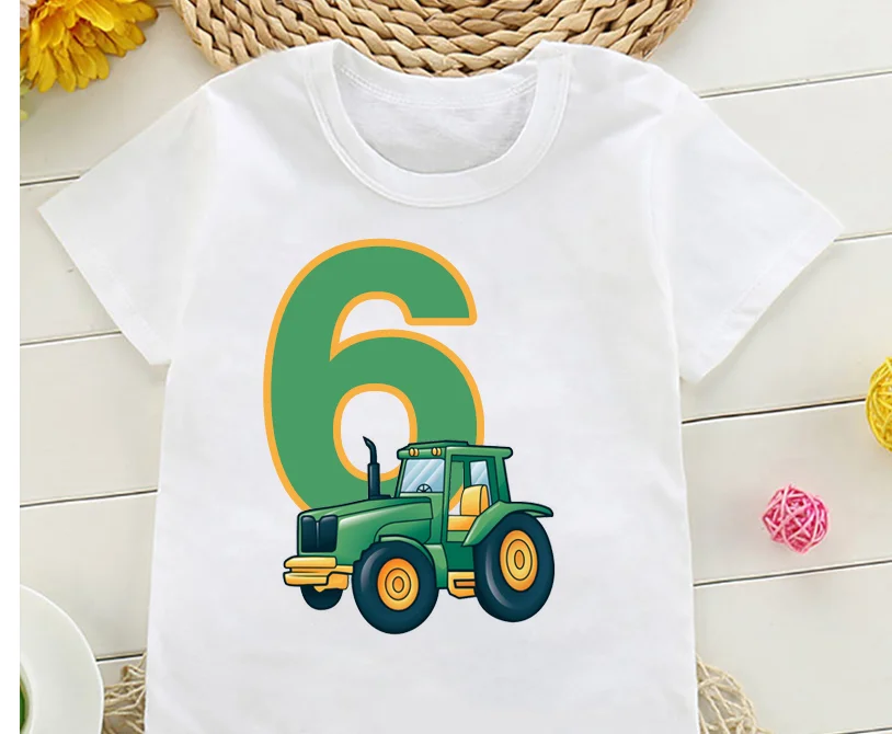 Funny Farmer Tractor 1-8 Years Old Happy Birthday T Shirt Kids Birthday Party Gift Children Funny Present T Shirt Tops