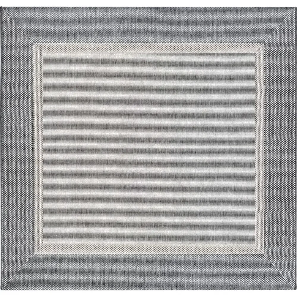Indoor/Outdoor Stria Texture Rug, 7'6 Square, Ivory & Silver, Hose Washable, Low Pile, Pet & Kid Friendly, Suitable for Living R