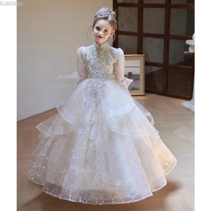 Girls Party Dress Flower Girl Wedding Gown BirthdayPiano Performance Host Kids Costume Princess Pageant Formal Dresses for