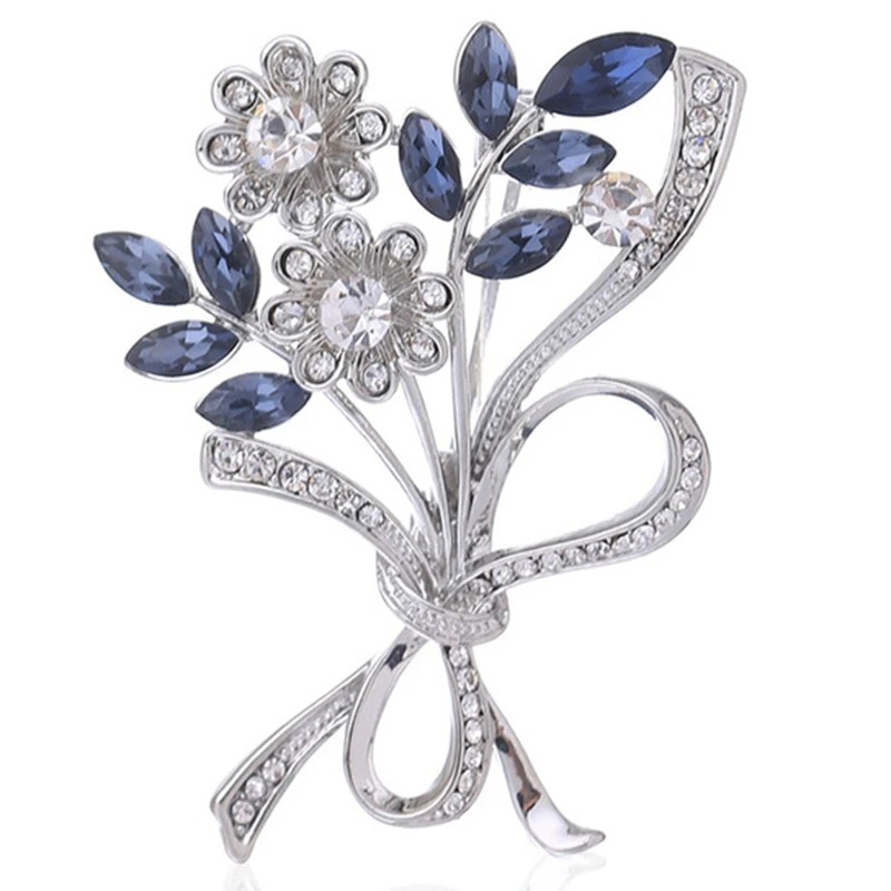 Europe And America Inlaid Crystal High-Grade Alloy Flower Brooch Women Wild Shawl Buckle Brooch Cardigan Pin Clothing