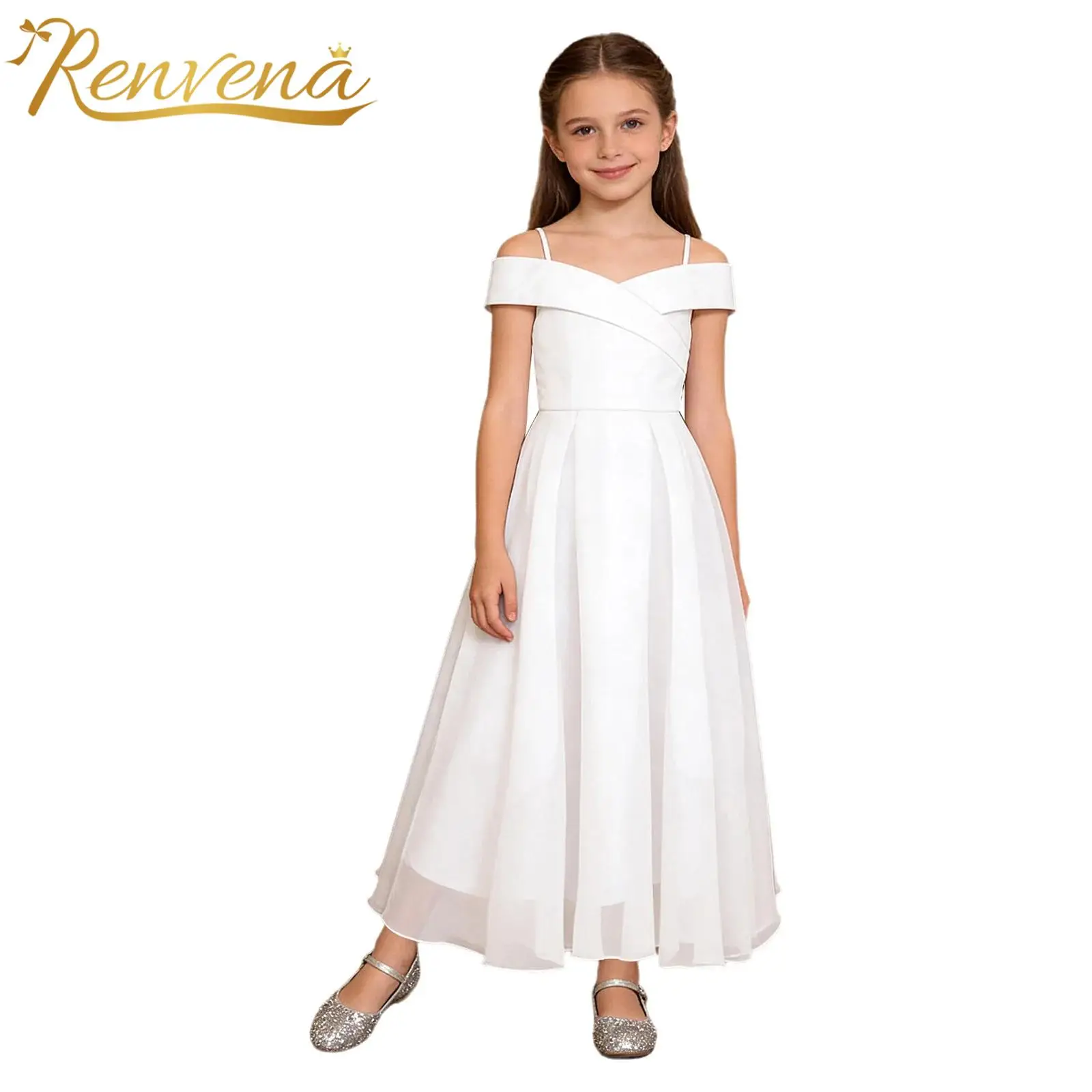 Girls Elegant Party Dress Off Shoulder Chiffon Festive Pageant Teen Kids Dresses Long Flower Girl Dress for Wedding Bridesmaid