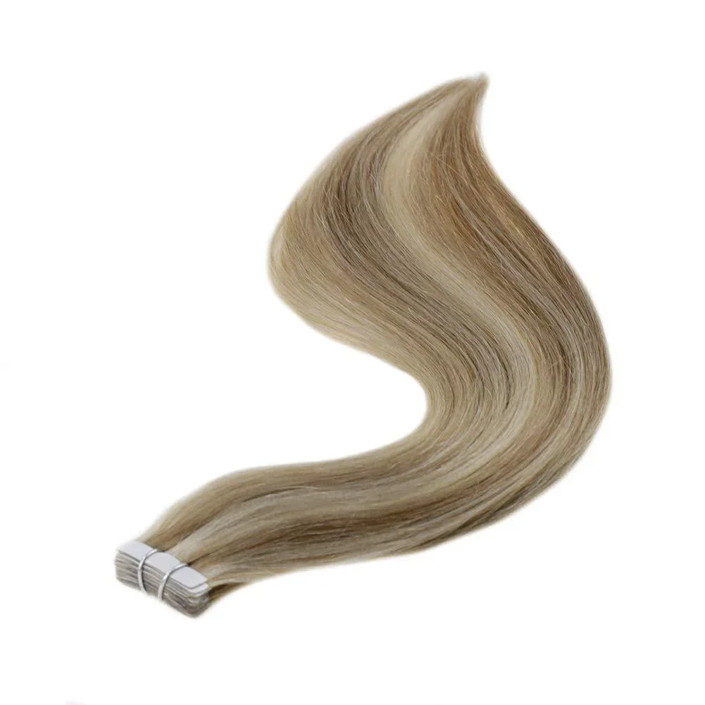 Laavoo-Extensions de cheveux humains Remy Tape in, 100% vrais cheveux raides, trame de peau naturelle brésilienne, ruban adhésif double face dans les cheveux, 40 pièces