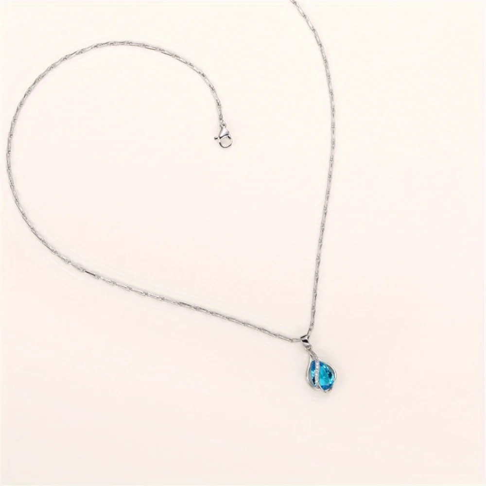 Elegante Damen-Halskette mit blauem Wassertropfen-Anhänger aus Zirkonia-Imitation, Schmuck für den Alltag, Bankette, Partys, Geschenk-Accessoires für Mädchen – Detail 5