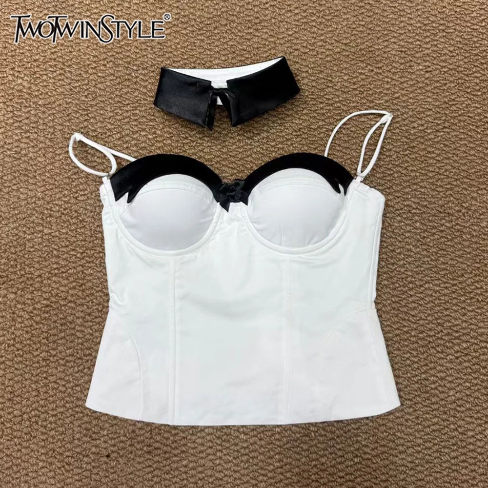 

TWOTWINSTYLE элегантный хитовый цвет утягивающие жилеты для женщин с квадратным воротником без рукавов летний сексуальный жилет женский модный новый KVE554455