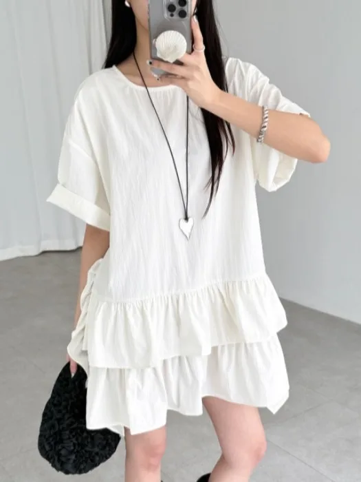 

Summer New Sle Women's Loose ort Sve Dr Double Layer Lace Hemline White ort Skirt Faion Sensation Double Layer ...