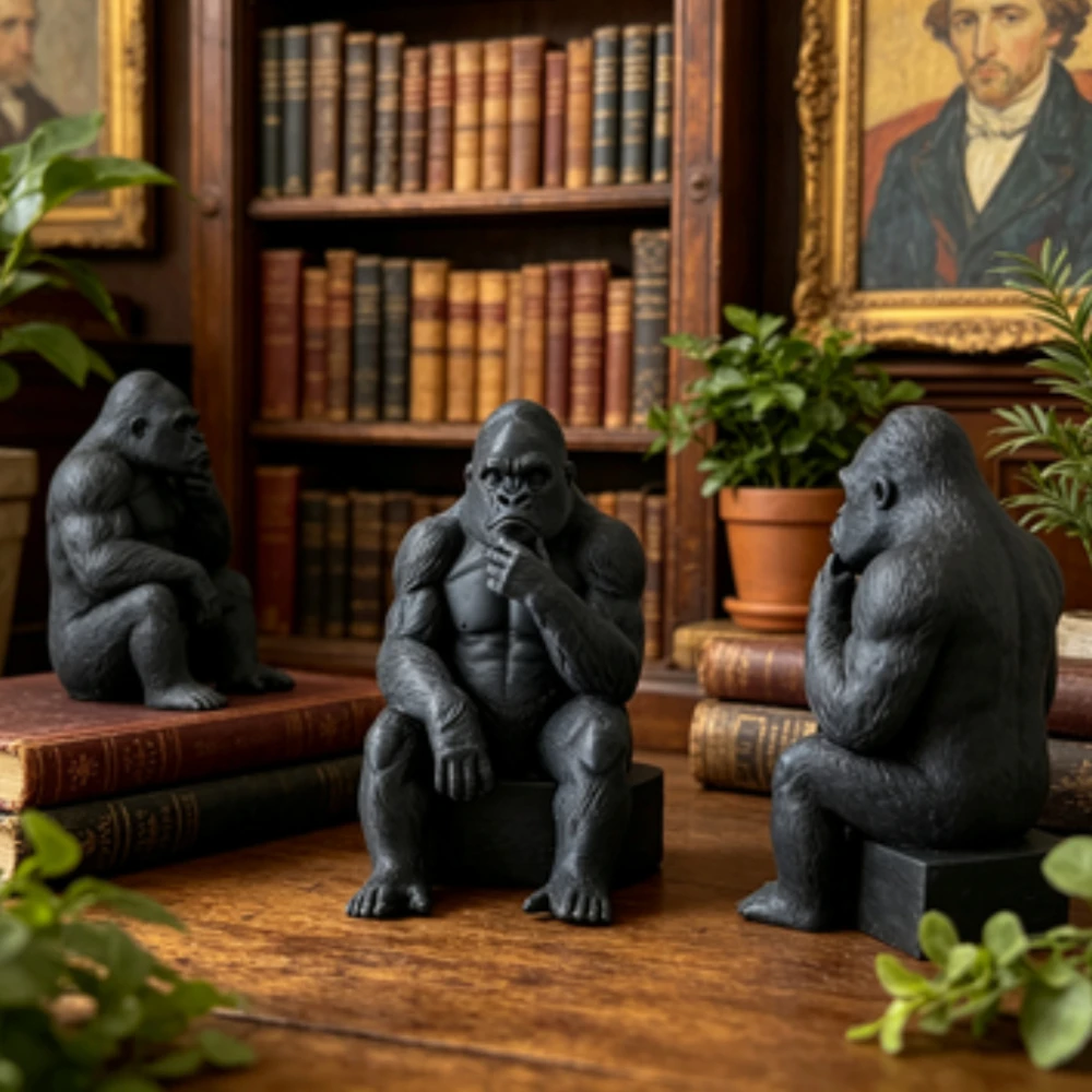 Thinking Gorilla Shelf Sitter Figurine Meditation Sitting Ape Ornaments for Home Book Edge & Office Desktop Ornament Decor Gifts