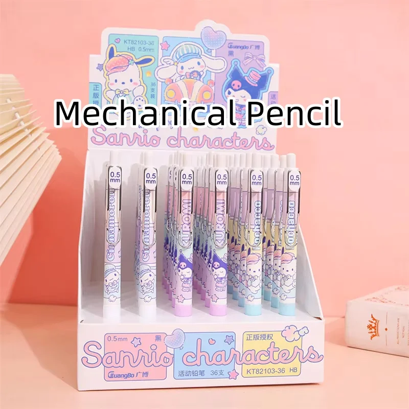 36 pcs/lot Sanrio Kuromi Cinnamoroll Pochacco Mechanical Pencil Cute 0.5MM Drawing Writing Automatic Pen School Office Supplies