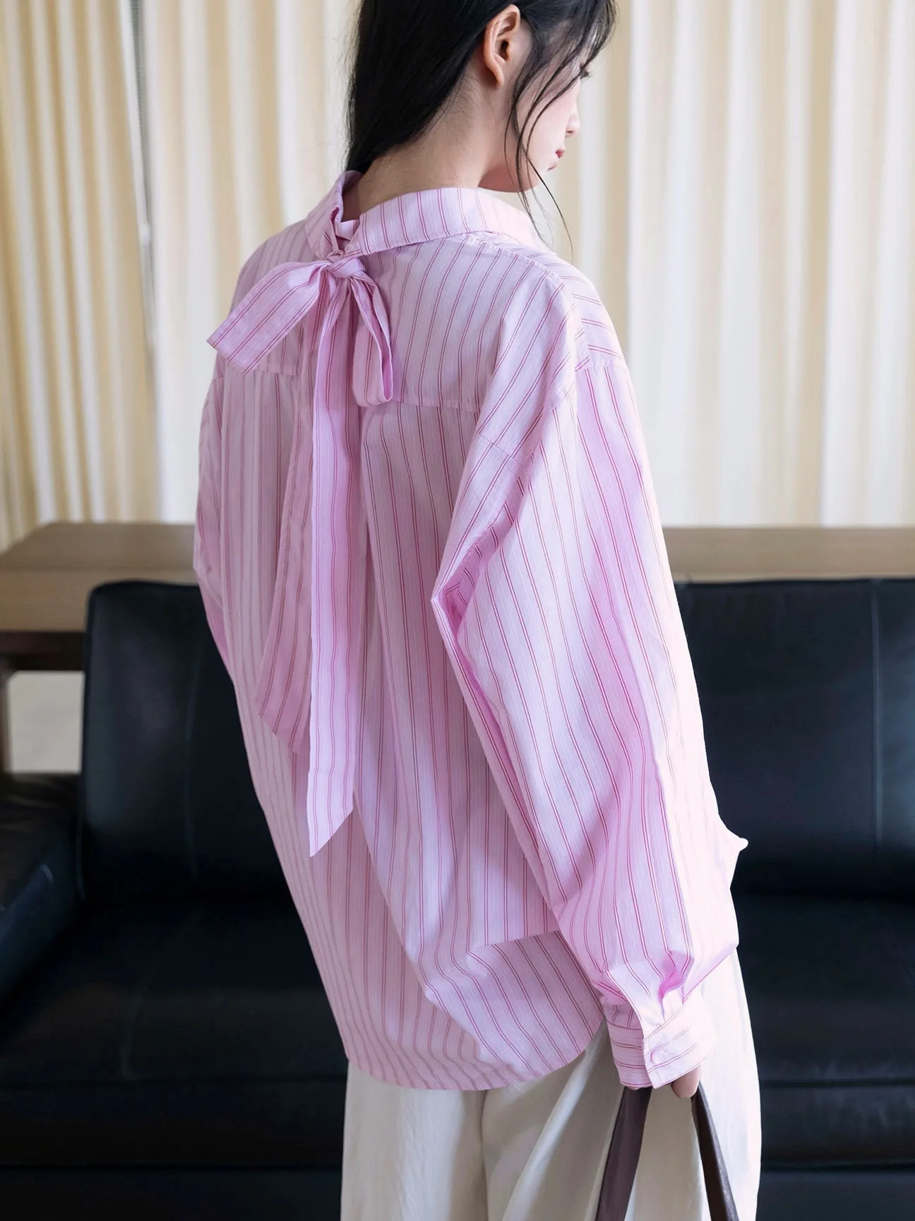 SEIZPROJECTS New trendy niche design, simple ribbon striped long sleeved shirt, commuting loose top for women