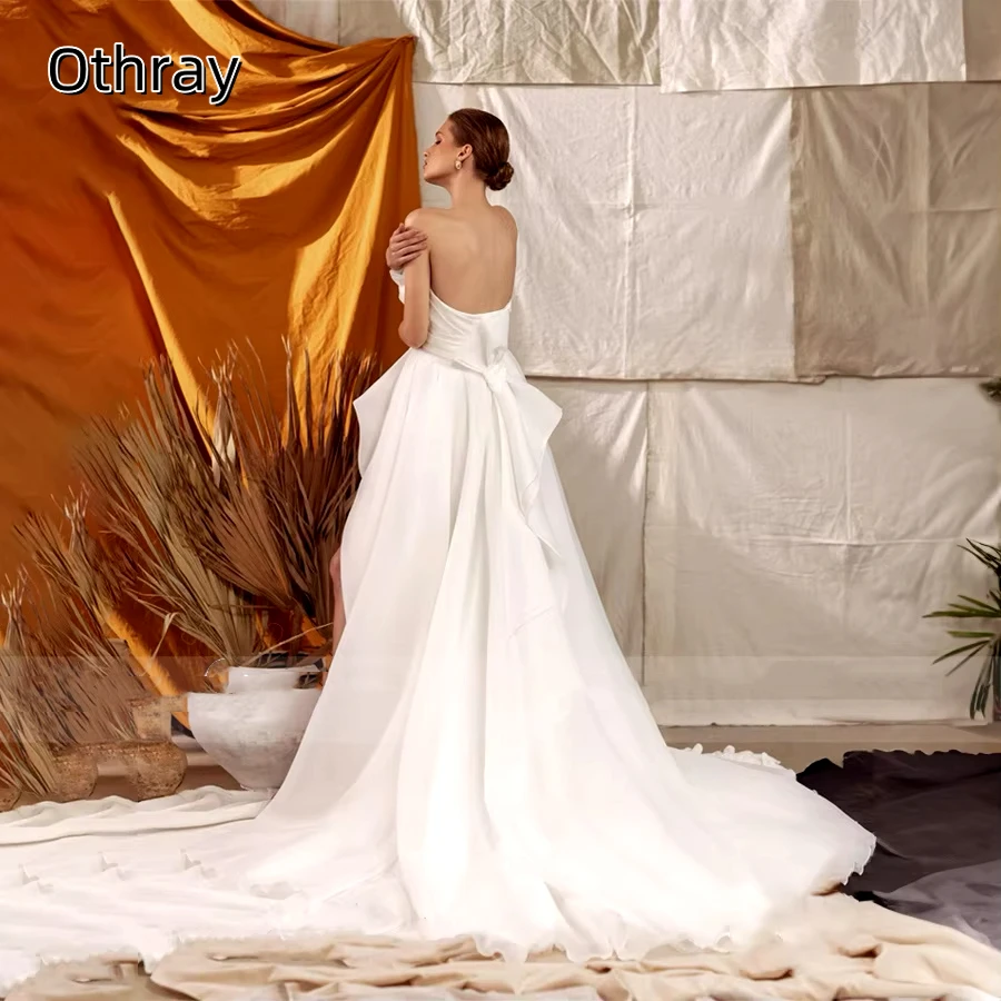 Othray Off-Shoulder แขนกุดแยก Sash Sweep ชุดแต่งงาน A-Line Zipper ชุดเจ้าสาว Robe de mariée