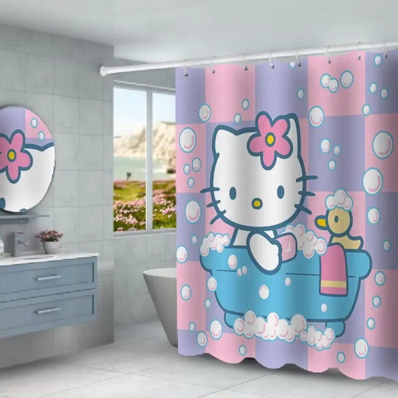 Hello Kitty Cartoon Shower Curtain Bath Curtain with Waterproof Cartoon Curtain for Bathroom Decoration Teens Girl Women