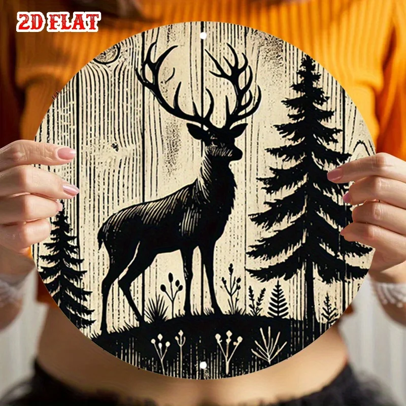 2D Flat - One-Piece Round Sign Featuring a Wildlife Silhouette, This Rustic Metal Wall Art Captures The Spirit of Adventure with