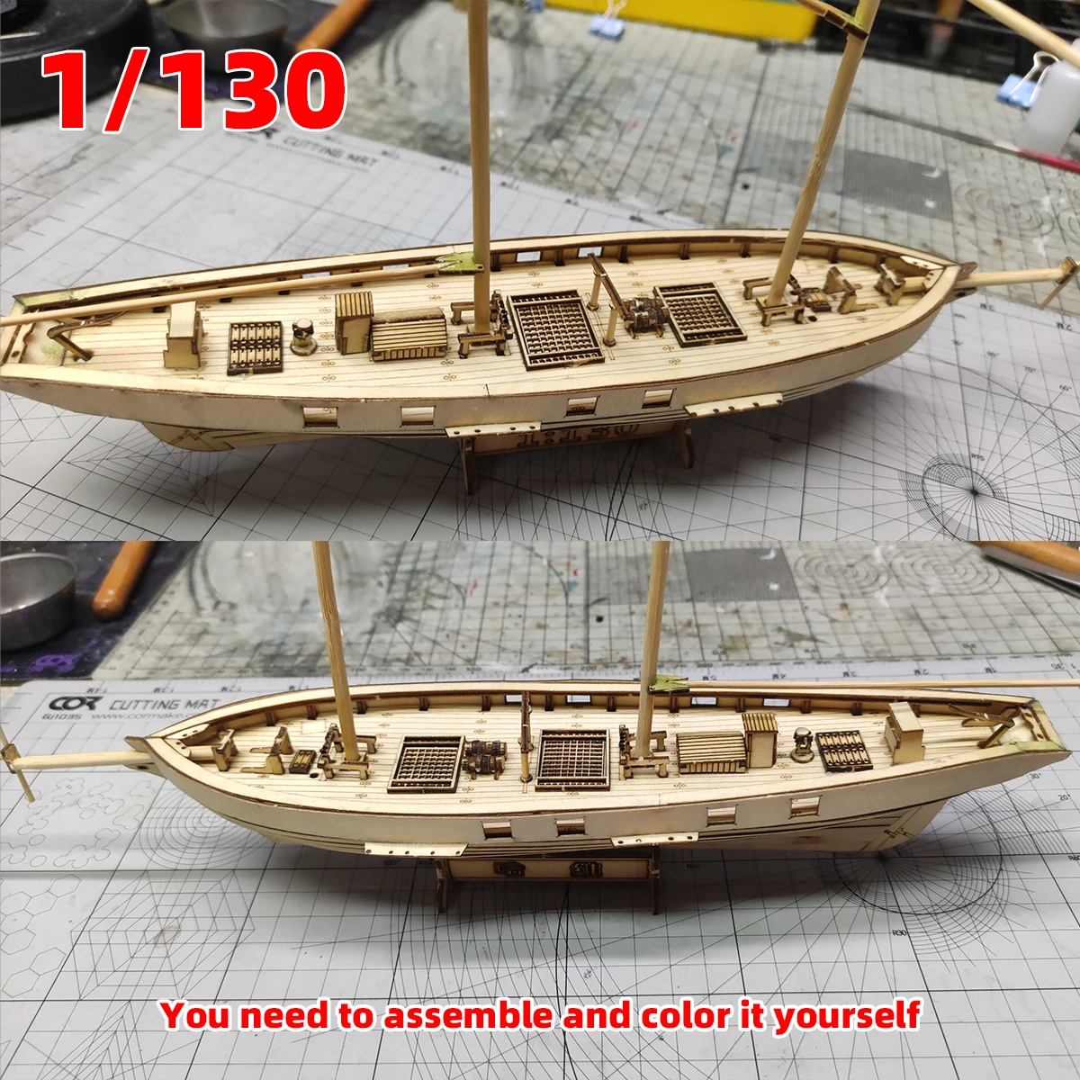 1/130 Amerikanischer Baltimore Schooner 2-Mast-Schooner Harvey 1847 Klassisches Segelboot Schiff Galeonen Holzmodellbausatz – Detail 7