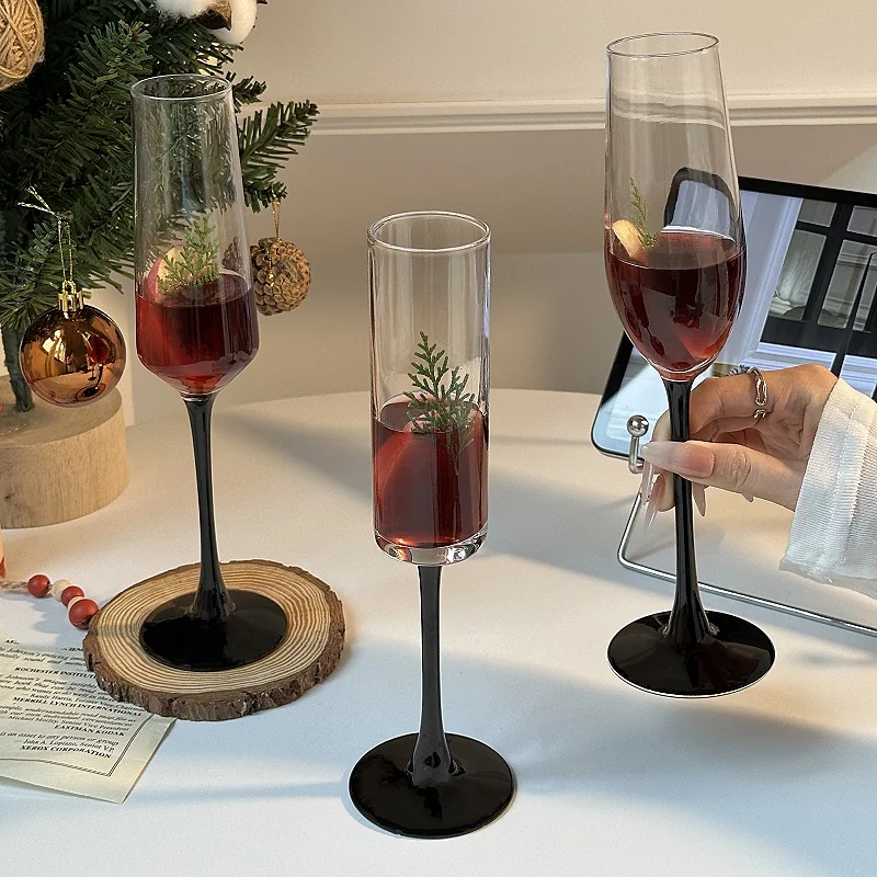 

Mulled Wine Christmas Black Rod Champagne Glass Premium Sense Drunk Glass Red Wine Glass -