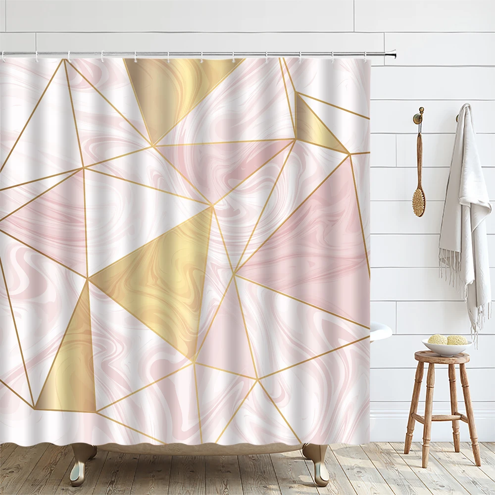 Art Marble Geometry Line Shower Curtains Fabric Pink Blue Gold Modern Waterproof Polyester Bathroom Curtain With Hook Home Decor