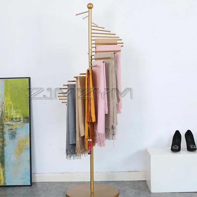 Iron towel golden scarf shelf floor display shelf clothing store hanging silk scarf display shelf pants rack bath towel rack