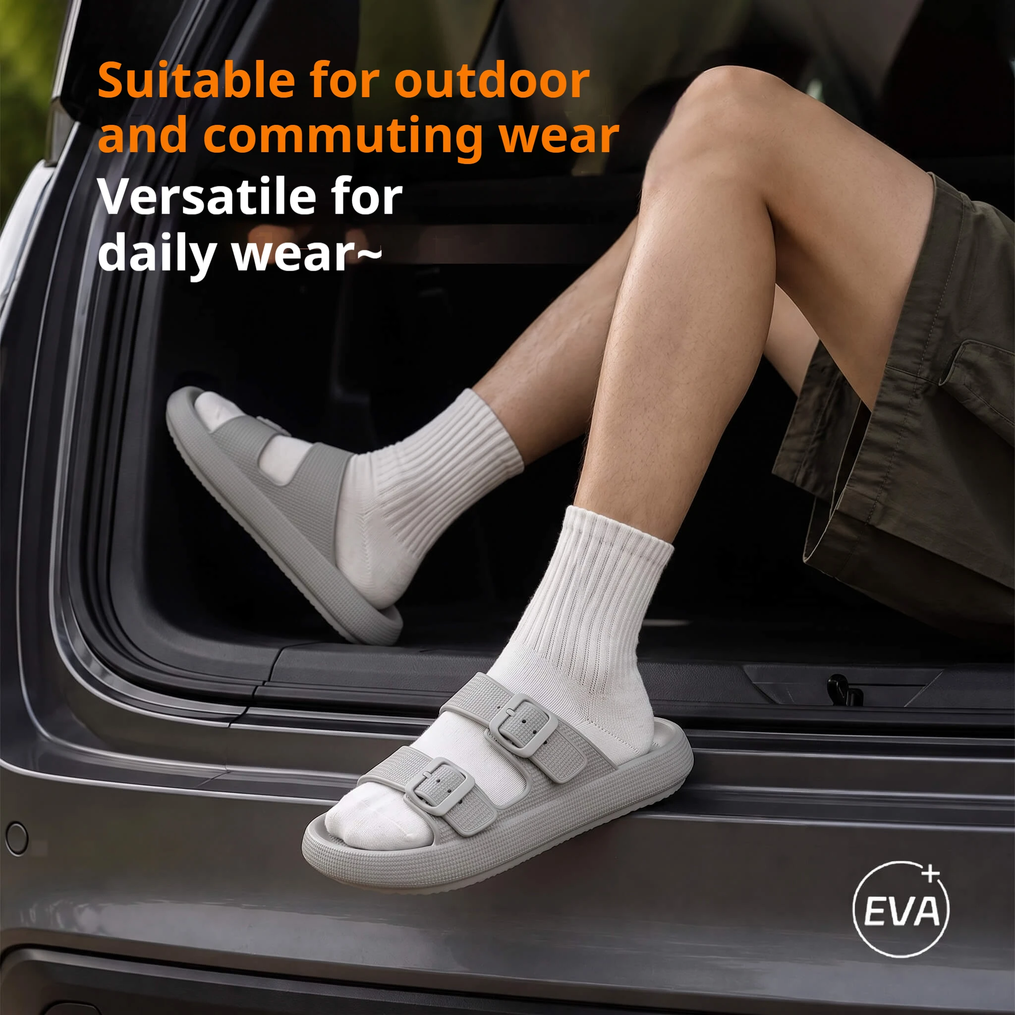 Herren Verstellbare Doppelschnallen-Sandalen EVA Cloud Weiche Dicke Plattform-Hausschuhe Atmungsaktive Rutschfeste Leichte Fahrer-Sandalen – Detail 2