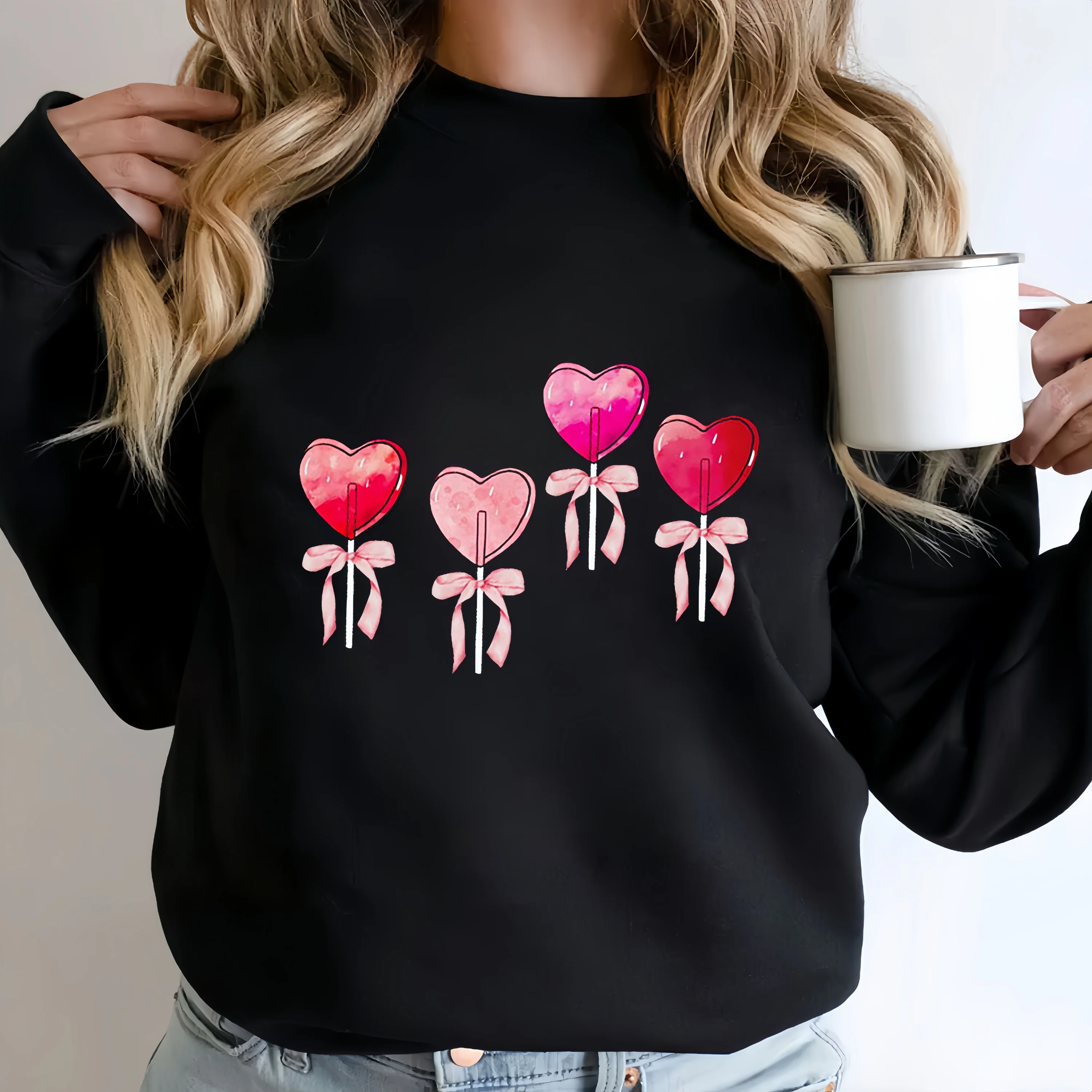 

Pink Sweet Candys Graphic Print Sweatshirt Women Cozy Lazy Casual Loose Sleeve Pullover Streetwear Thin Spring