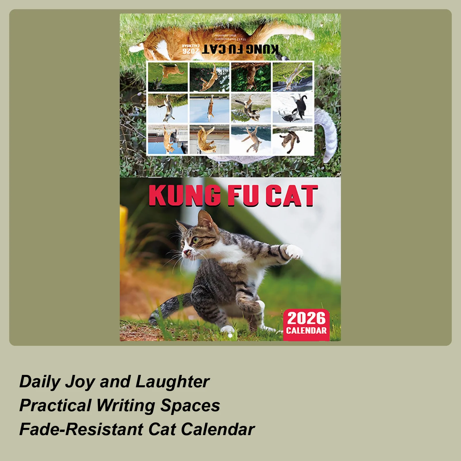 

1pc Funny Kung Fu Cat Calendar Monthly View Wall Calendar With Cute Kittens,Perfect Gift For Cat Lovers,Quality Paper