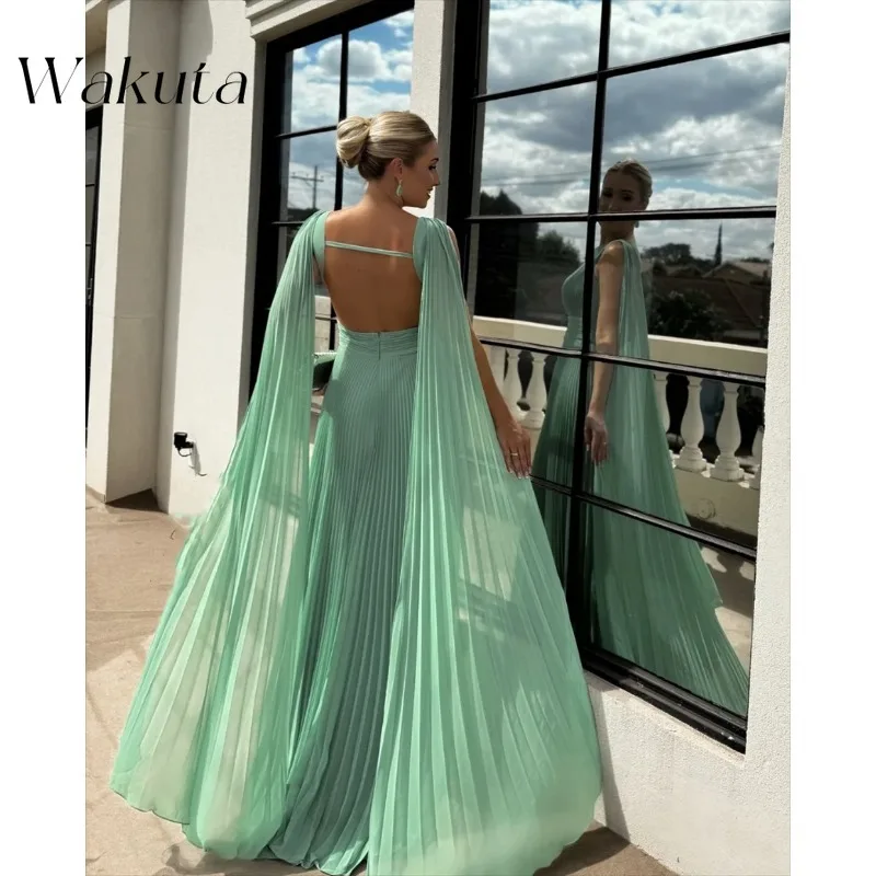 Wakuta elegante vestido de novia verde plisado árabe señoras chal baile de graduación a medida una línea bata de noche Dubai Luxe Плаalıе Для... Жеха