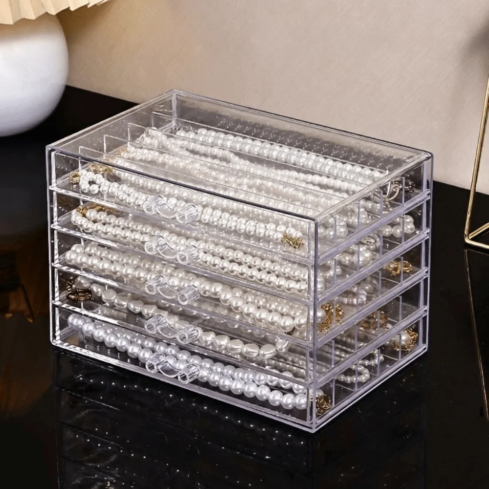 

3/5 Layer Transparent Necklace Storage Box Waterproof Dust-proof Jewelry Tray Plastic Large Capacity Jewelry Storage Drawer