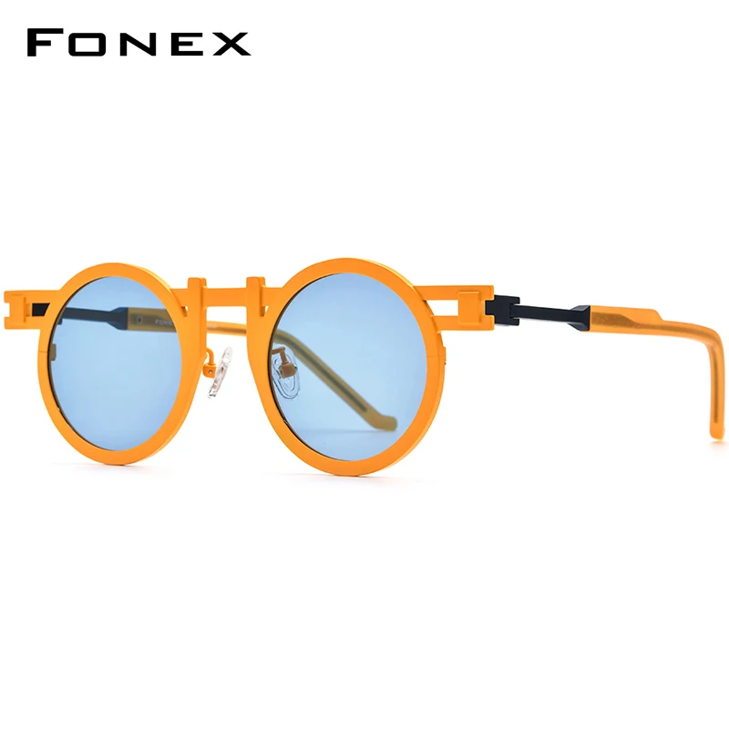 FONEX Titanium Sunglasses Women Trendy Brand Design Vintage Retro Round Sun Glasses for Men Japanese Shades 85833T