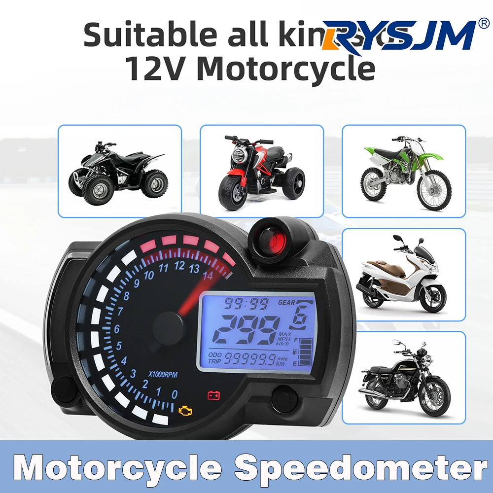 7colors Backlight Motorcycle Gauge Universal LCD Digital Speedometer Odometer MAX 299Km/h Moto Dashboard with Over Speed Alarm
