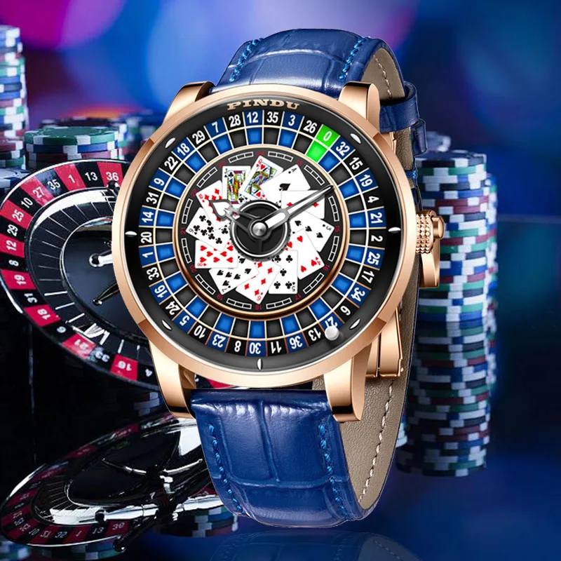 

PINDU Design New Mechanical Watch NH35 Poker Rotating Dial Las Vegas Roulette Table Theme Automatic Watch Men's Luminous Hands