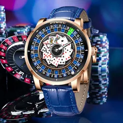 Pindu Design neue mechanische Uhr nh35 Poker rotierendes Zifferblatt Las Vegas Roulette Tisch Thema automatische Uhr Herren leuchtende Zeiger