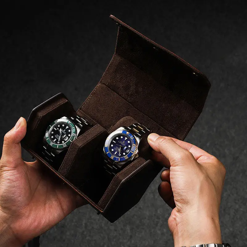 Leather Watch Box, Crazy Horse Watch Case for Men, 6 Slot Portable Watch Organizer for Automatic Watches