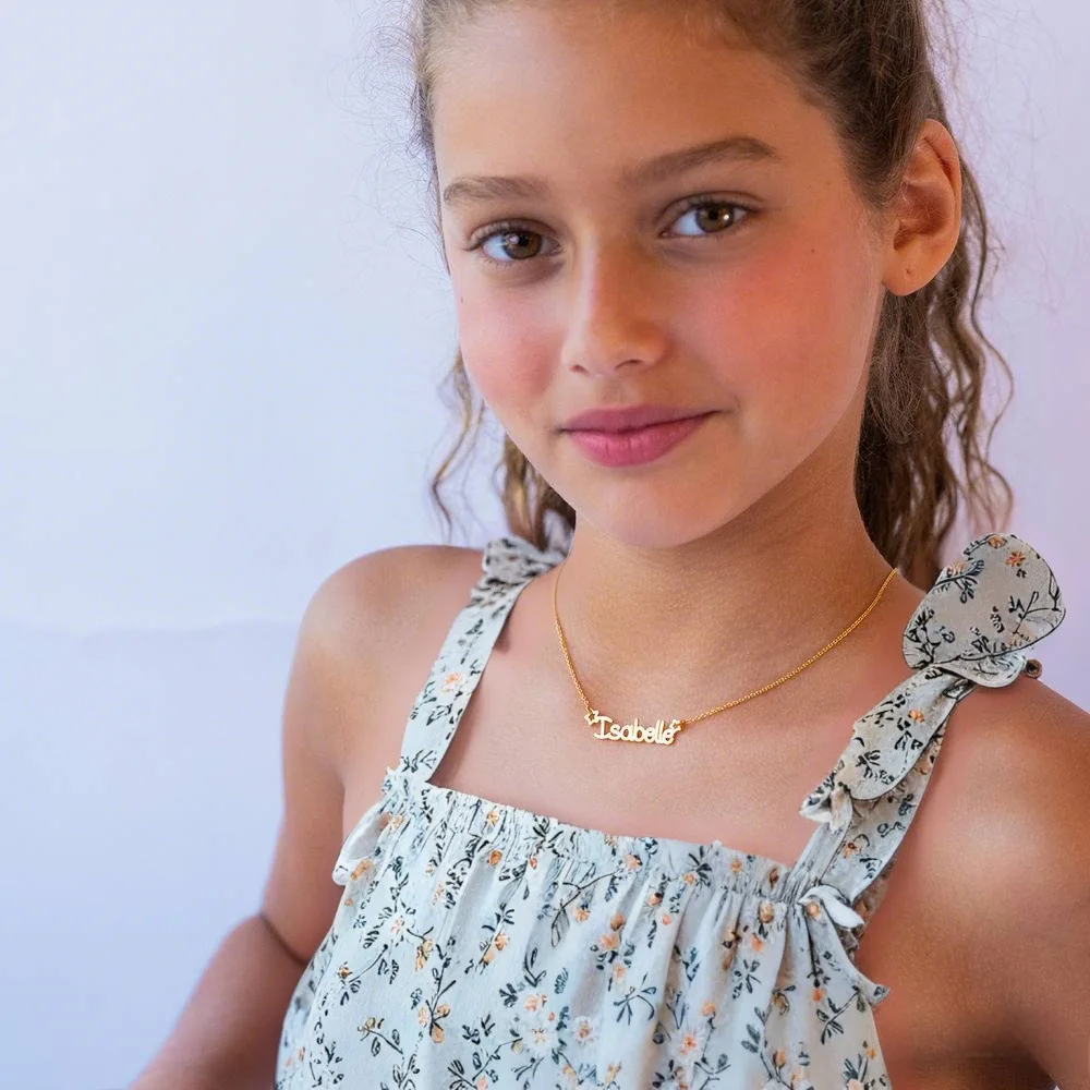 

Cute Newborn Baby Name Necklace Personalized Child ID Jewelry Stainless Steel Customized Kids Collarbone Chain Birthday Gifts