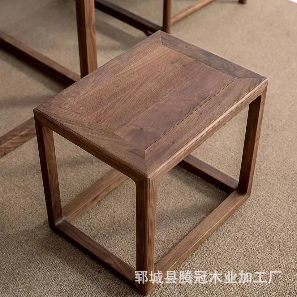 Tea room square tea stool Old elm small stool Solid wood Zen style Chinese stool