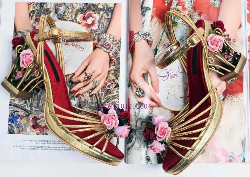 Fashion Flower Bird Cage High Heels For Woman Wedges Ankle Strap Sandals Thick Platform Dress Runway Shoes