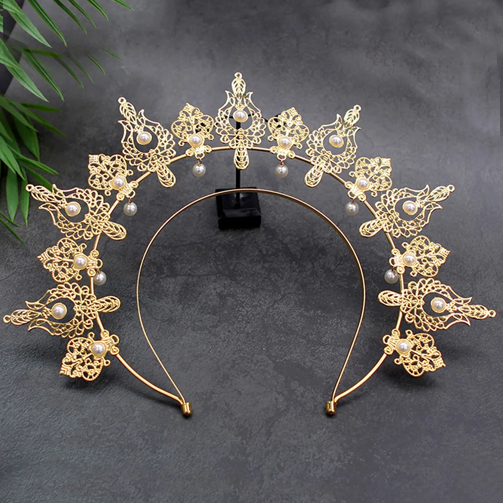 1pc Trendy Divine Halo Crown Baroque Neutral Tiara Party Banquet Holiday Exaggerated Eye-Catching Women Hair Accessory Crown