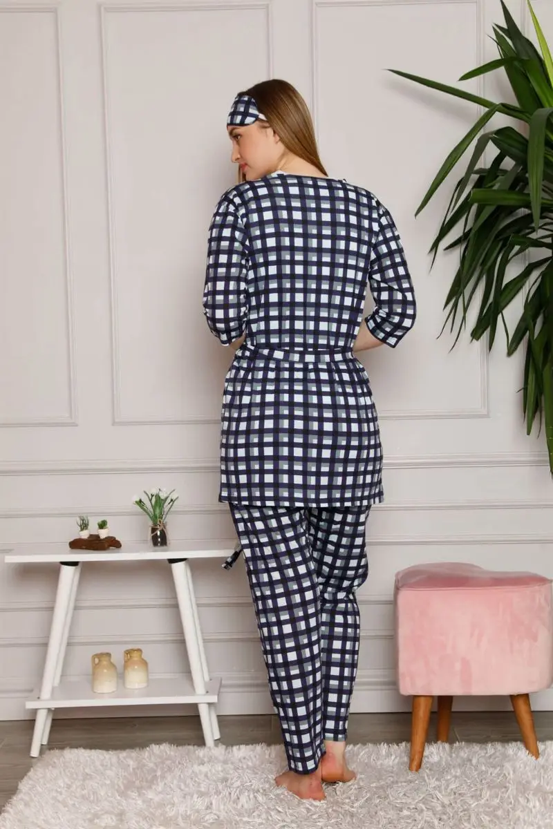 Moda line mujer 100 algodón 3 piezas bata pijama traje