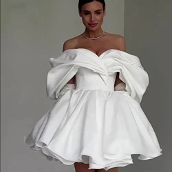 Bafftafe Customized Satin Above Knee Mini Prom Dresses Off The Shoulder Homecoming Gowns Lace Up  Women Formal Cocktail Dress