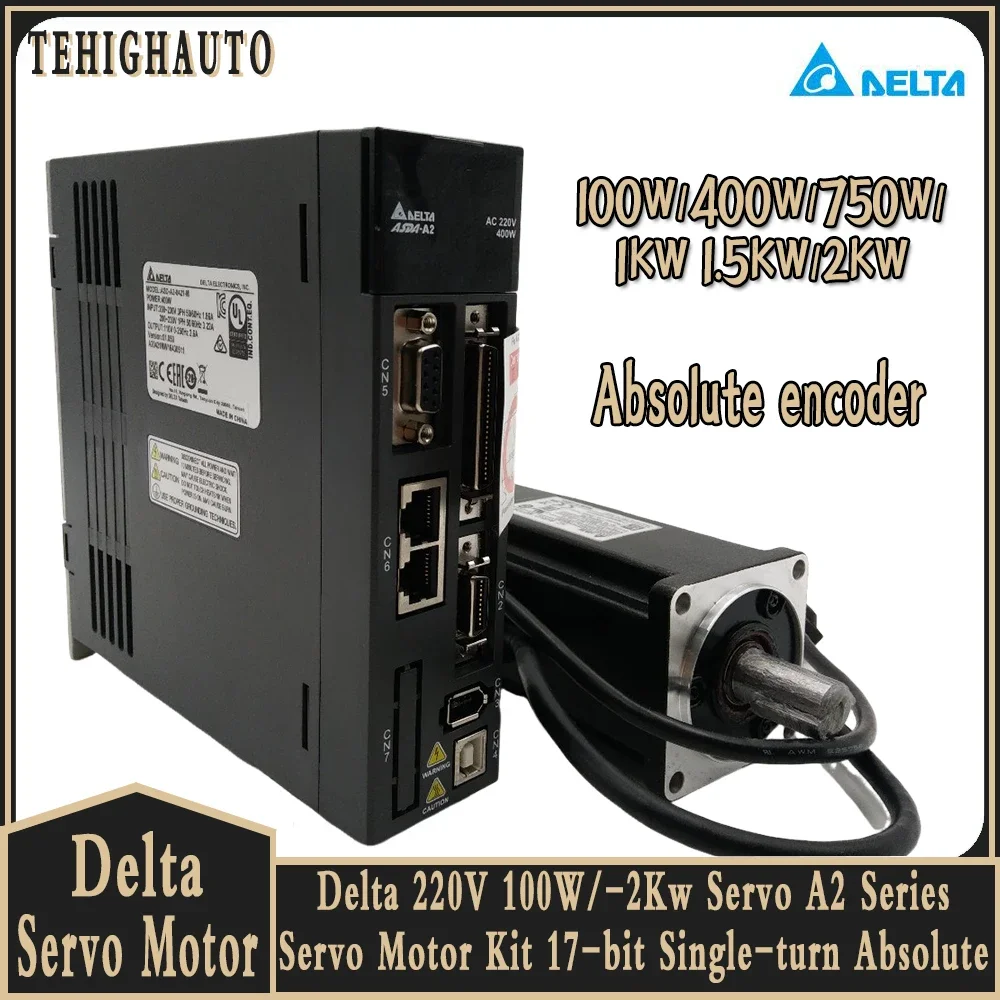 DELTA Servo Motor Kit 100W-2KW A2 Servo Series 17-bit Single-turn Absolute ,220V 40/60/80/100 Flange CANopen,RS-485,EtherCAT