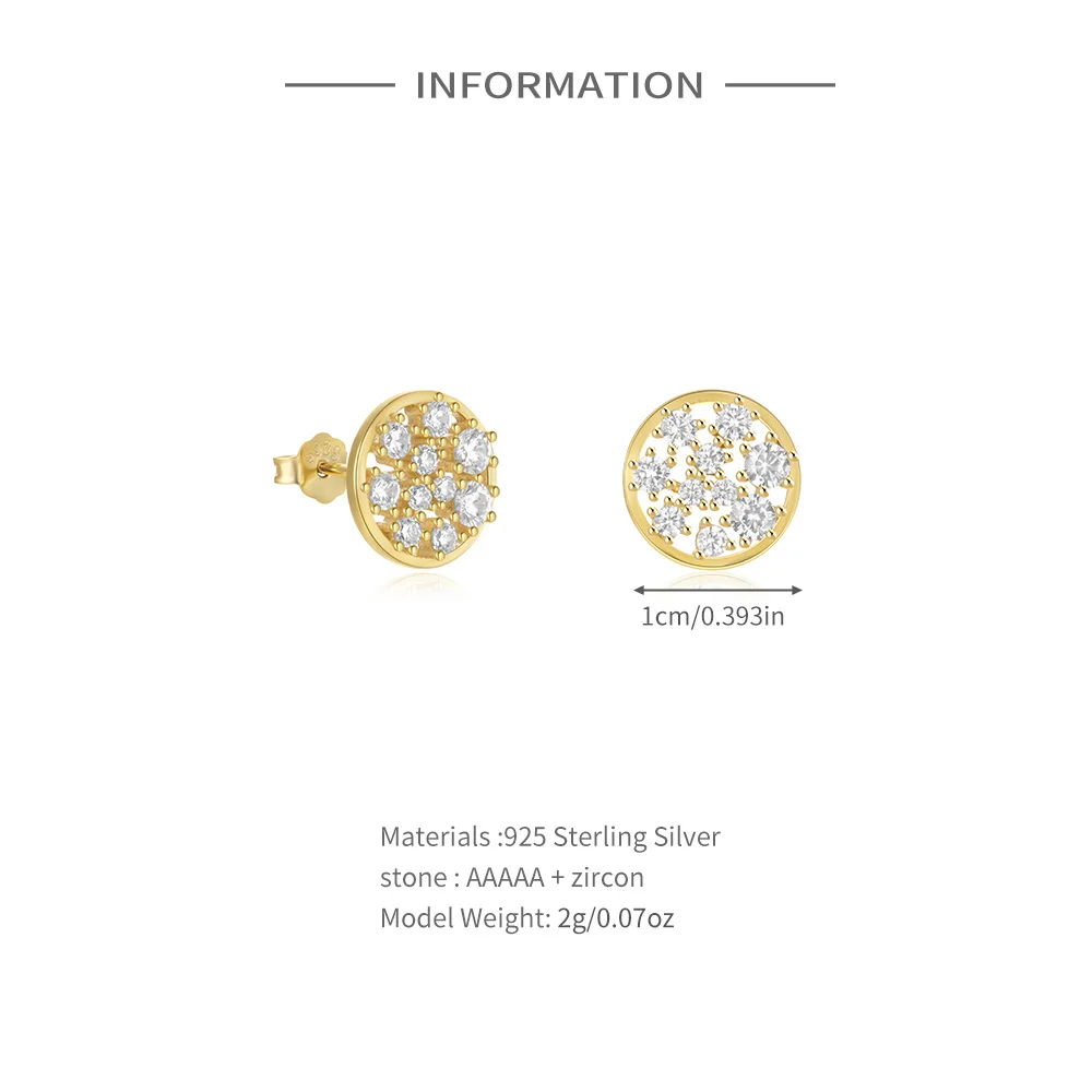 CANNER 925 Sterling Silver Round Irregular Zircon Stud Earrings For Women 18K Gold Minimalism Earring Fine Jewelry Party Gift