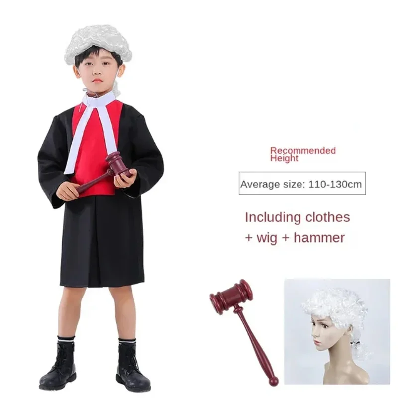 Boy Girls Children Kids Judge Costume Lawyer Wig Collar Gavel Accessory for Halloween Cosplay Party Favors