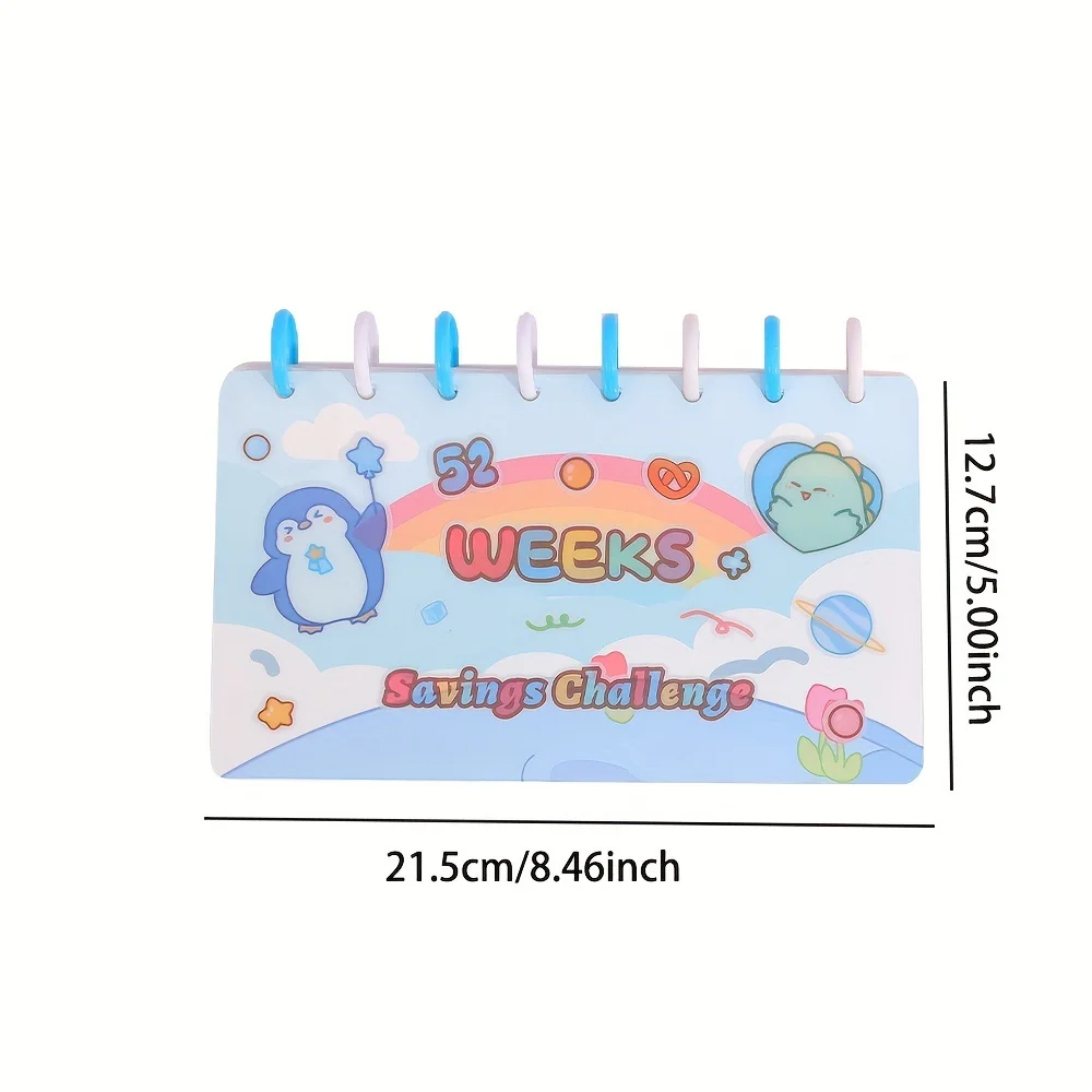 18 Sheets Cute Cartoon Savings Planner With Envelopes and Stickers 52 Weeks Challenge PVC Waterproof Hardcover Budget Planner