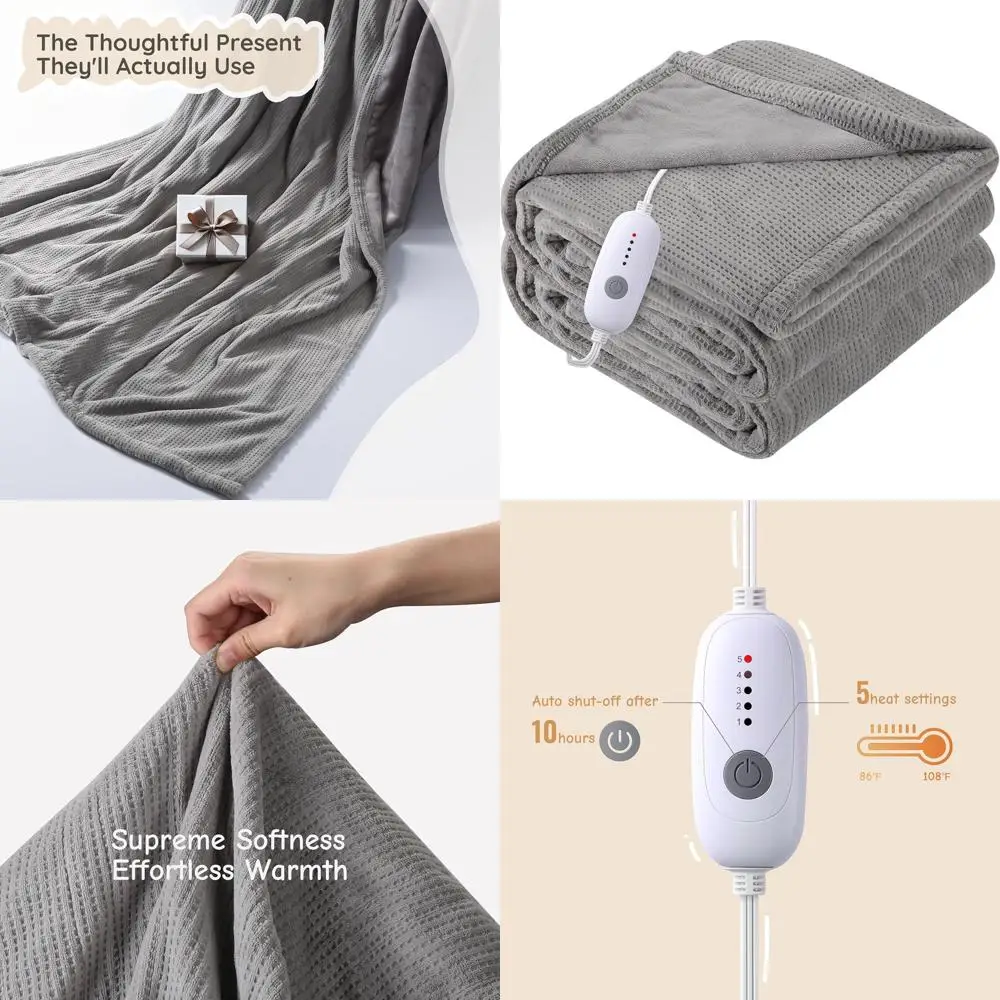 

Full Size 72x84 Electric Blanket, Ultra-Soft with 5 Heat Settings and 10-Hour Timer, Grey