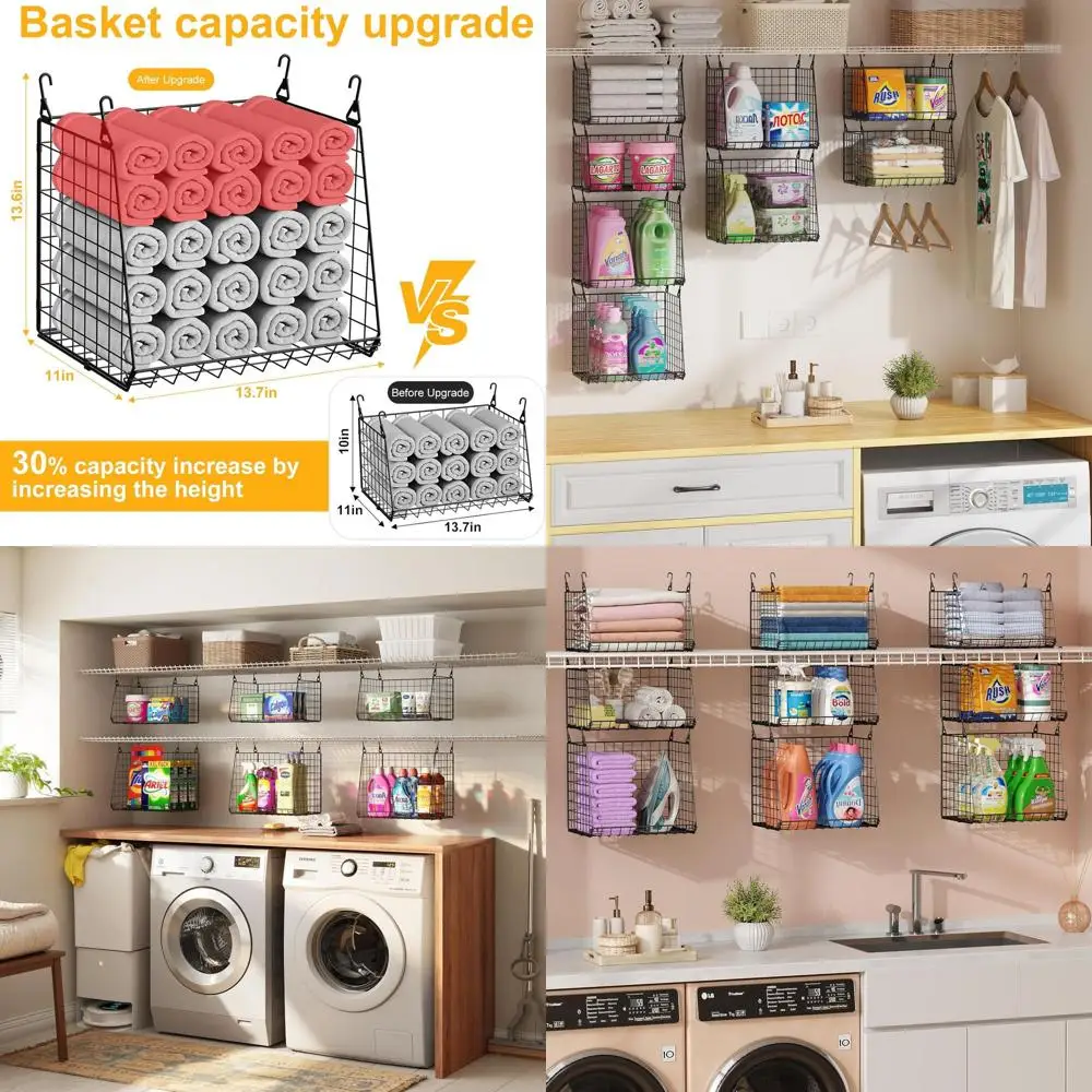 

Набор из 4 подвесных органайзеров для прачечной: складная проволочная корзина для организации прачечной с поворотом на 360 градусов ° Вращающиеся крючки для экономии места над раковиной