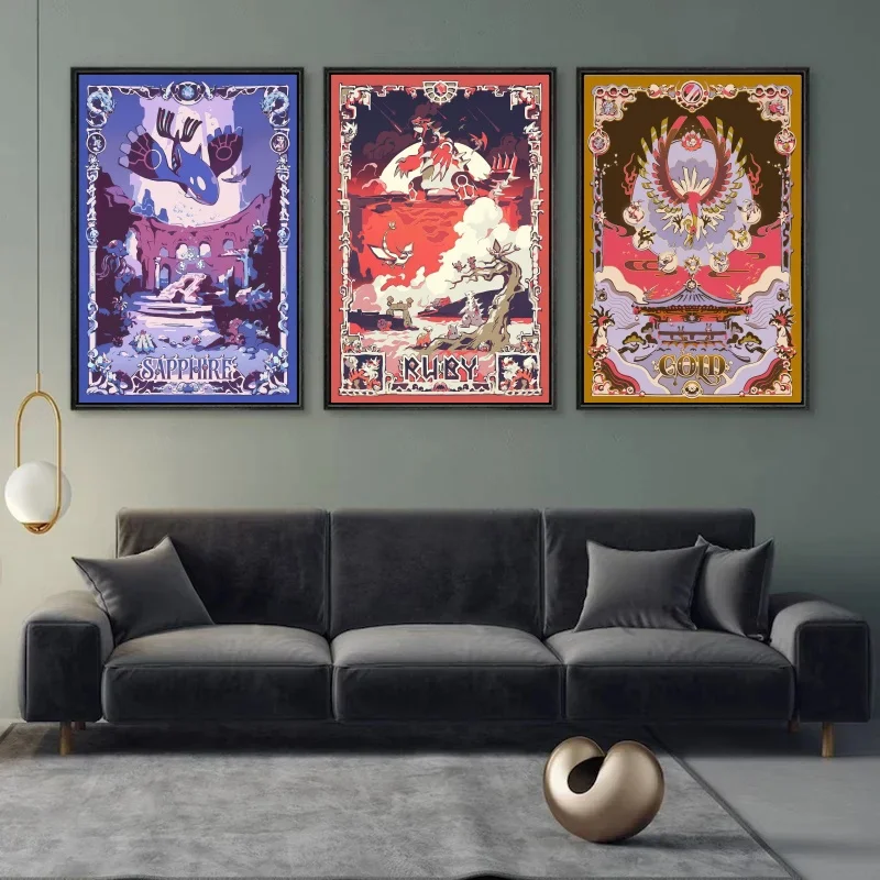 

Japan Pokemon Anime Cartoon Canvas Painting Pikachu Gengar Eevee Mew Wall Art Posters Print Pictures Children's Room Home Decor