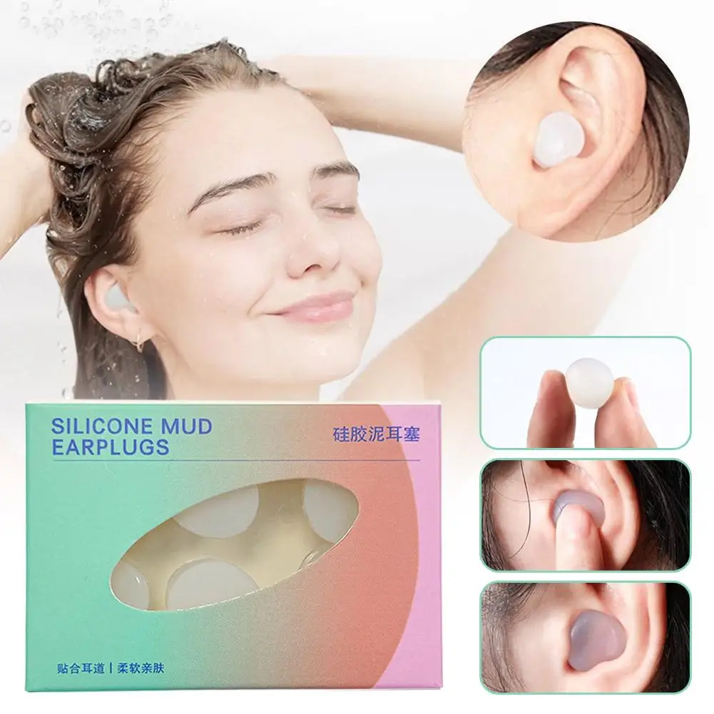 6 قطعة سدادات سيليكون لينة مع حقيبة حمل سدادات الأذن الصامت إلغاء الضوضاء النوم الأذن التوصيل مقاوم للماء سدادات حماية الأذن
