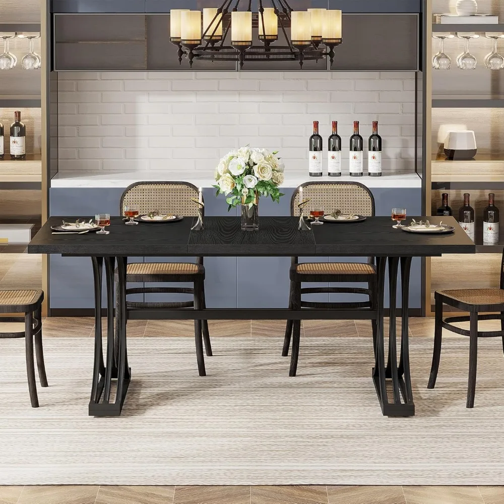 Modern 63" Rectangular Dining Table, Seats 4-6, Stylish Metal Legs, Large Dinner Table for Kitchen