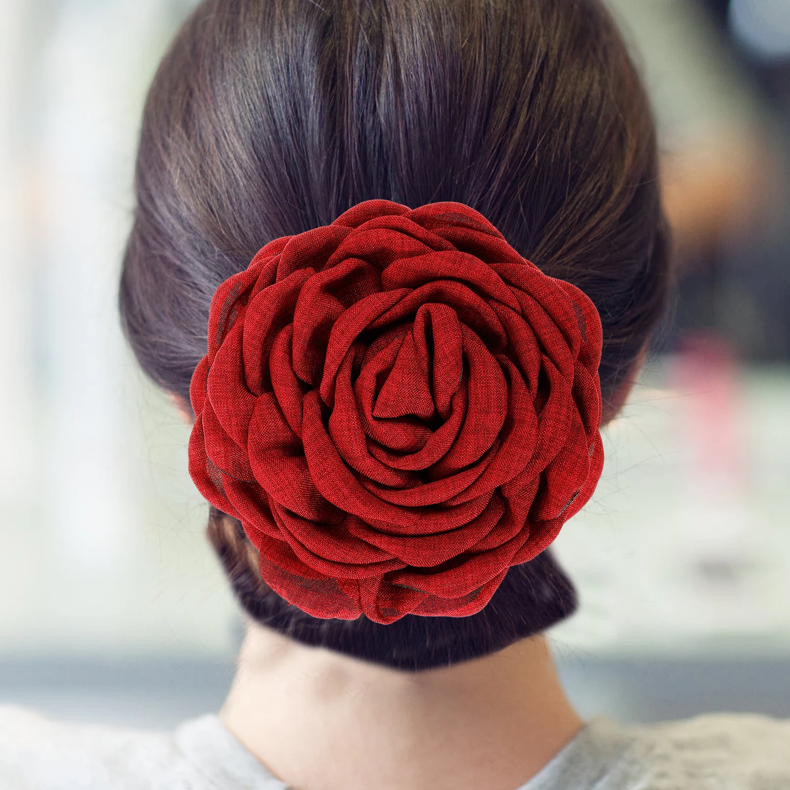 

Rose Hair Clips 12CM Deep Red Burnt Edge Fabric Bridal Hair Accessories Women Girls Floral Hairpins Cute Braid Clips Teen Prom