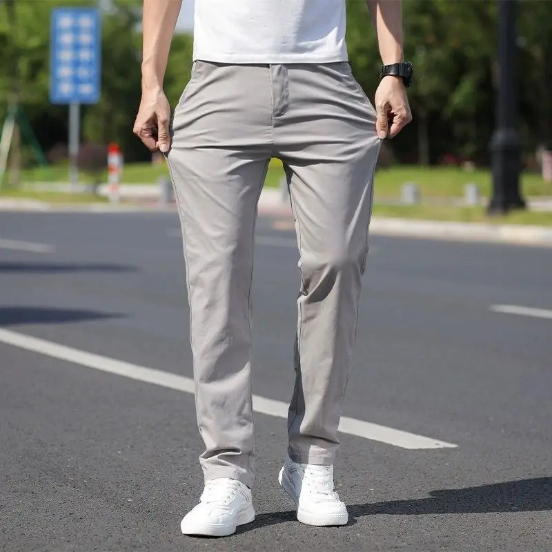 

Мужские однотонные брюки прямого кроя со средней посадкой, повседневные деловые брюки, дышащие, для ежедневной носки