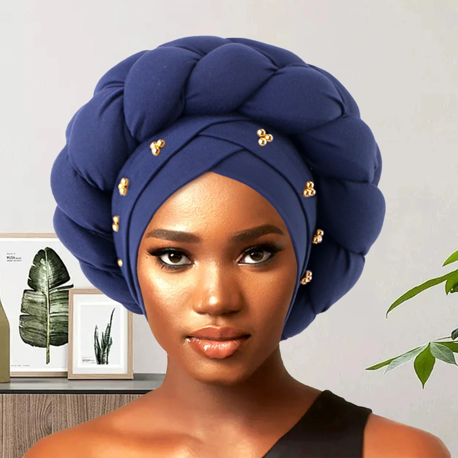 

African American headscarf Solid Color Head Wrap Pre-Tied Twisted Beanie Cap Soft Twisted Wrap Headwear Turbans For Women Girls