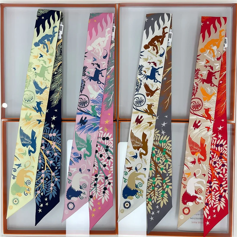 100% Silk High Quality Luxury Brand Goods Scarf Women Headband Decorative Filament Foulard Tie Ribbon Neckerchief Skinny Scarves