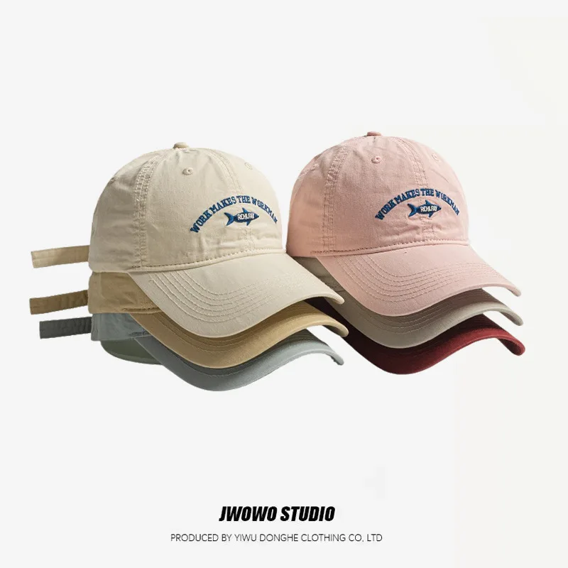 American Embroidered Small Fish Letter Baseball Cap for Neutral Spring Simple Personality Sun Protection Hat Cycling Running Hat